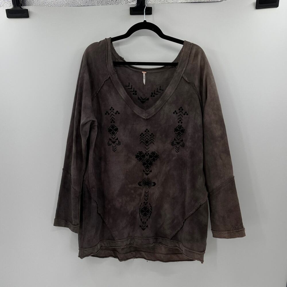 Free People Women's Embroidered Burn Out Sweatshirt - Black - Large